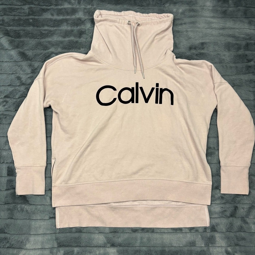 Calvin Klein Performance Pink Funnel Neck Logo Sweatshirt High Low Hem Womens XL